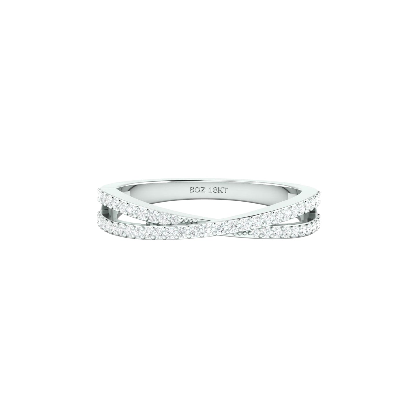Silver ring with small diamonds on a white background