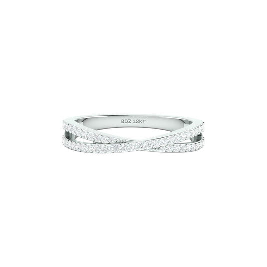 Silver ring with small diamonds on a white background