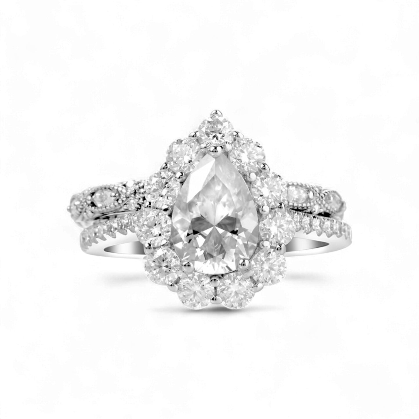 BOZ Lavie Pear Cut Moissanite Bride Set in 925 Sterling Silver