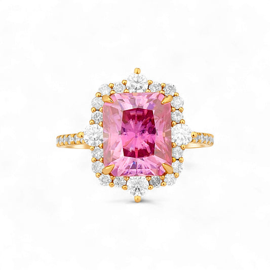 Quinn 2.0 Pink Moissanite and Diamond Engagement Ring in 18KT Gold