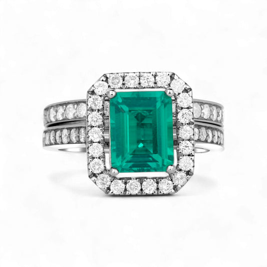 Ruby Love Radiant Cut Natural Diamond Side Stones Bride Set in Platinum