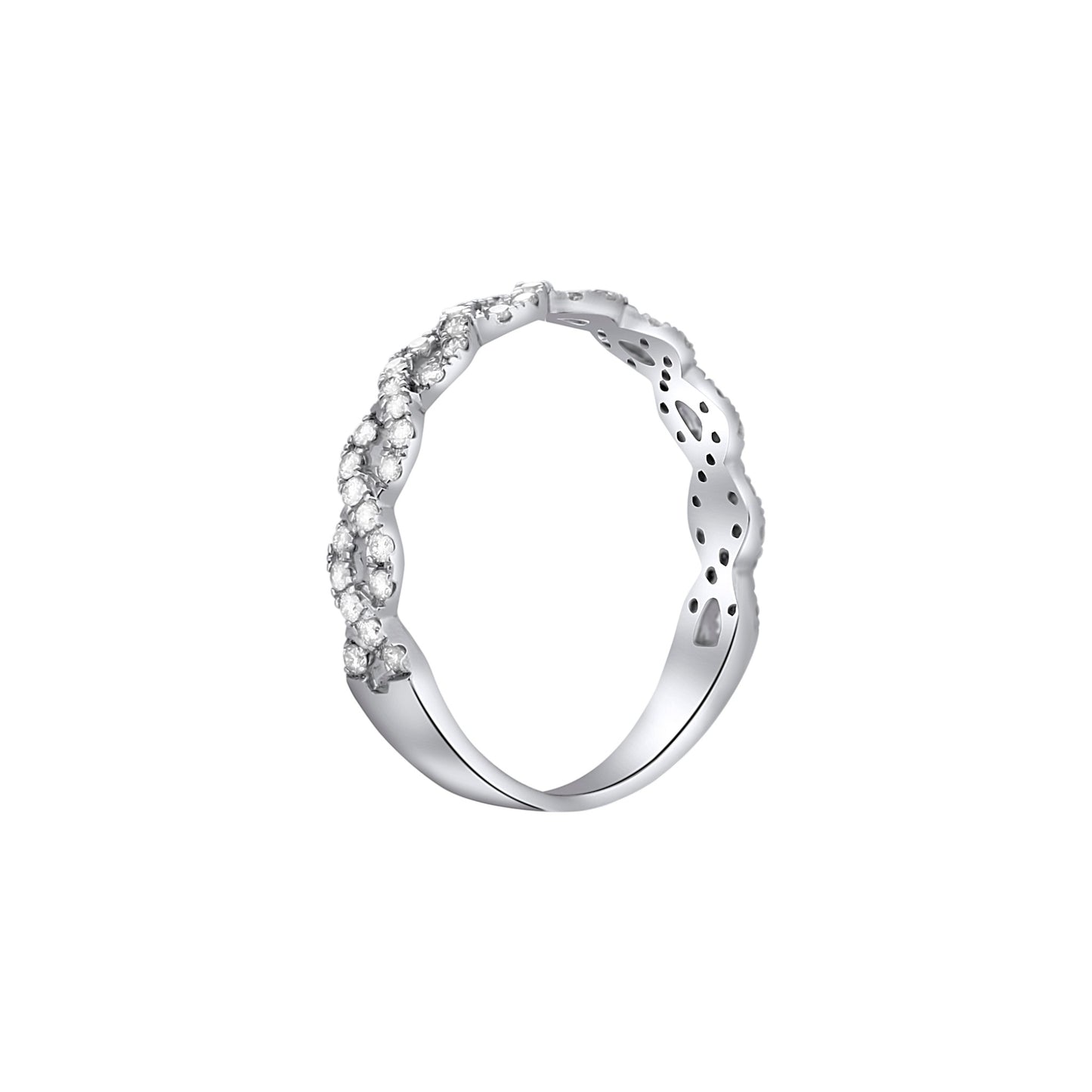 Silver ring with small diamonds on a white background