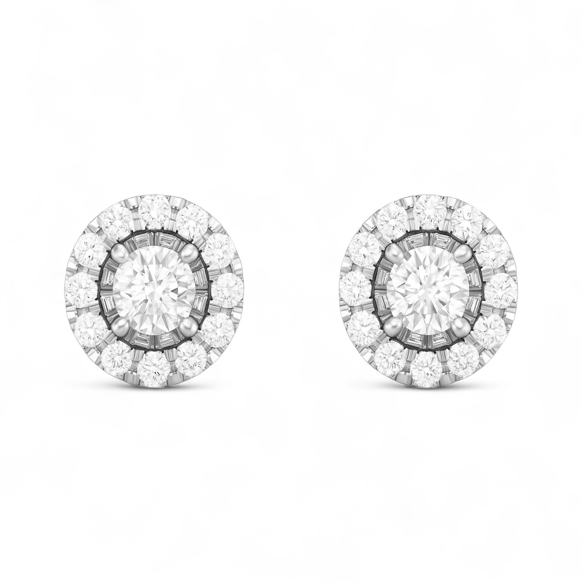Pair of diamond earrings on a white background