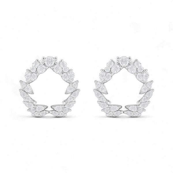 Boz Forever Single Motif Diamond Studs in 18KT gold with natural round brilliant diamonds forming a laurel crown design