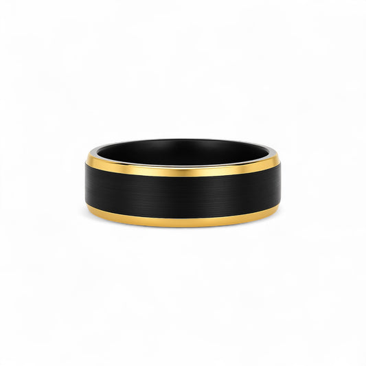 Black ring with gold edge on a white background