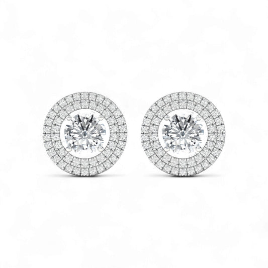 Amelia Baguette Round Cut Natural Diamond Studs in 18K Gold
