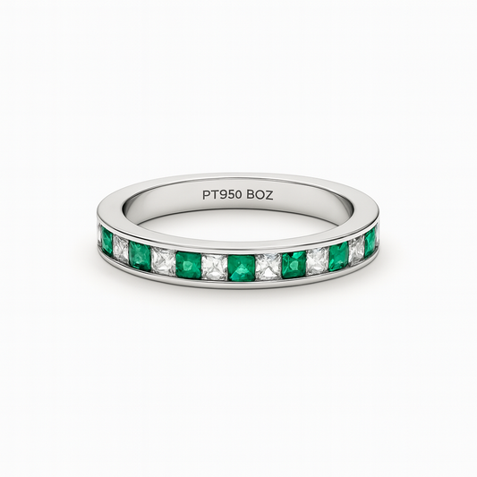 Green Emerald & Diamond Platinum Band