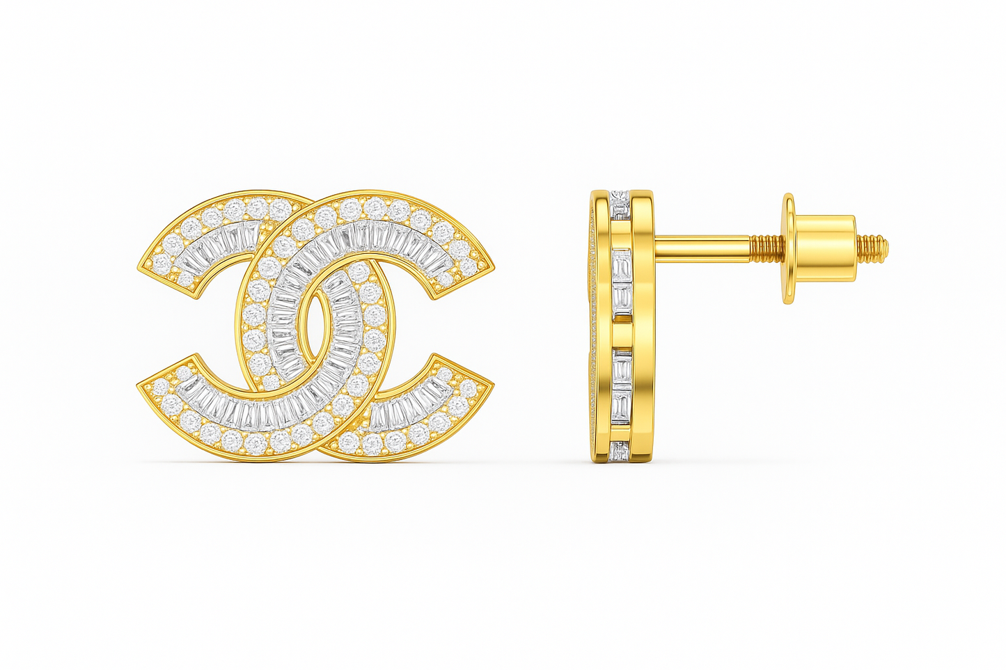 Interlocked C Diamond Studs in 18K Gold