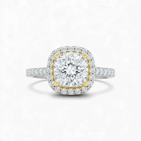 Classic Cushion Cut Two Tone Moissanite Engagement Ring in 925 Sterling Silver