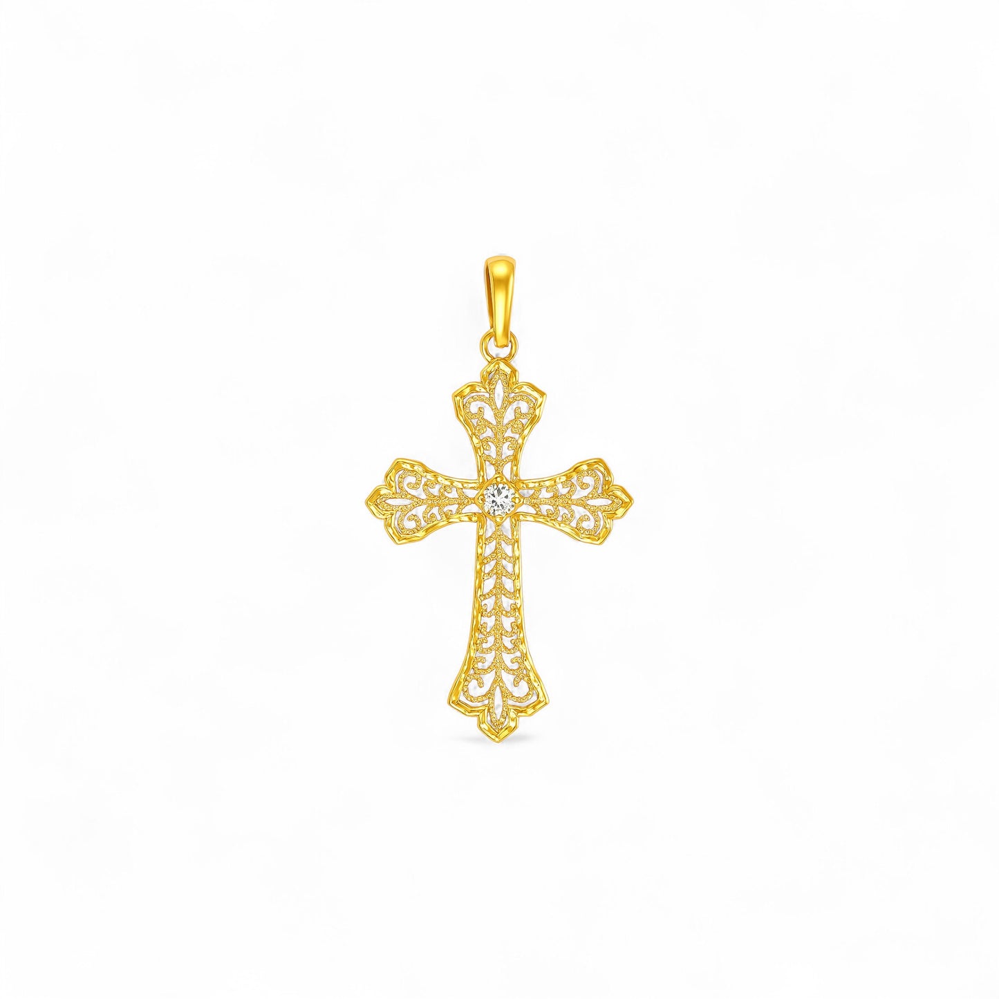Single Stone Cross Diamond Pendant in 18kT Gold