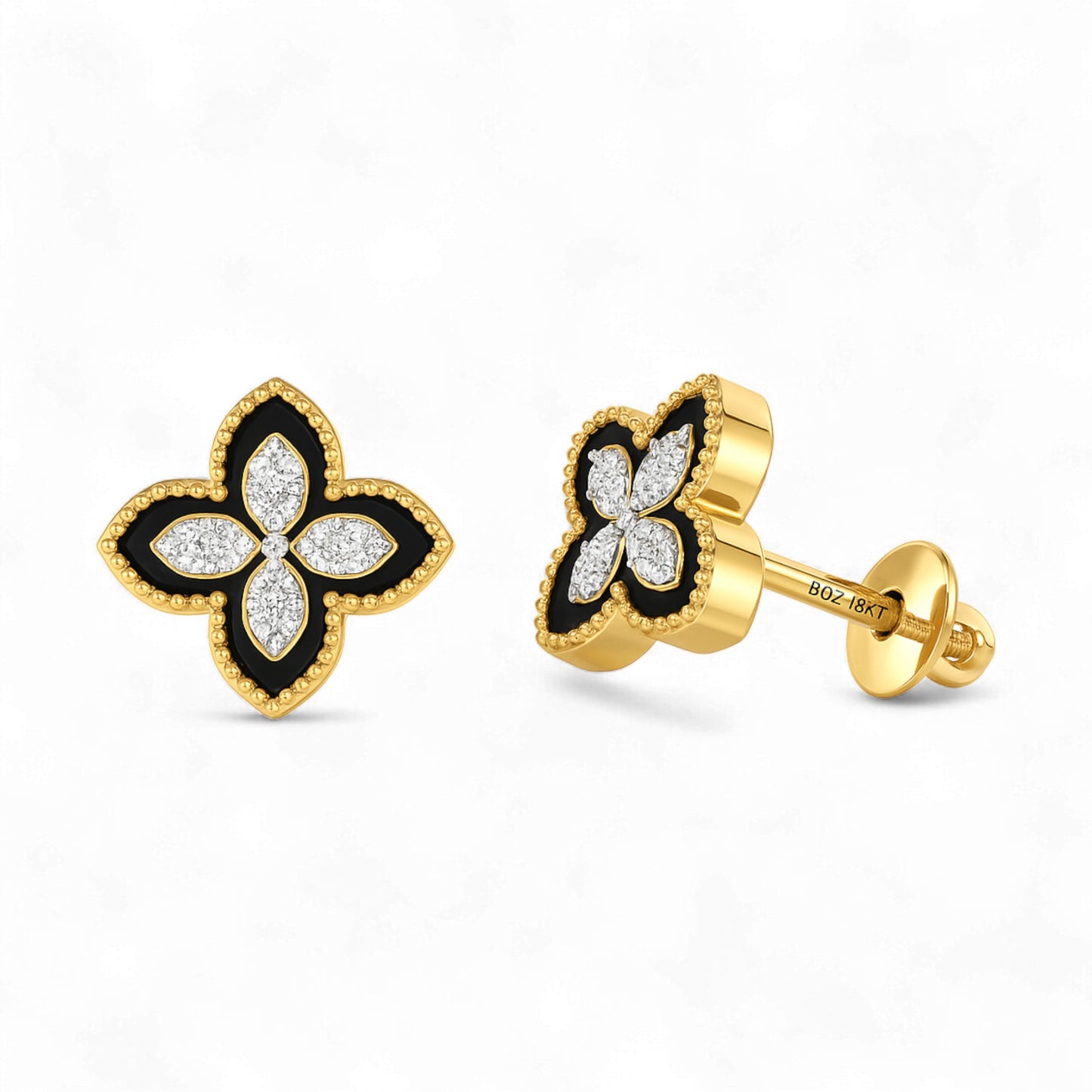 Dual Natural Diamond Clover Earrings in 18KT Gold
