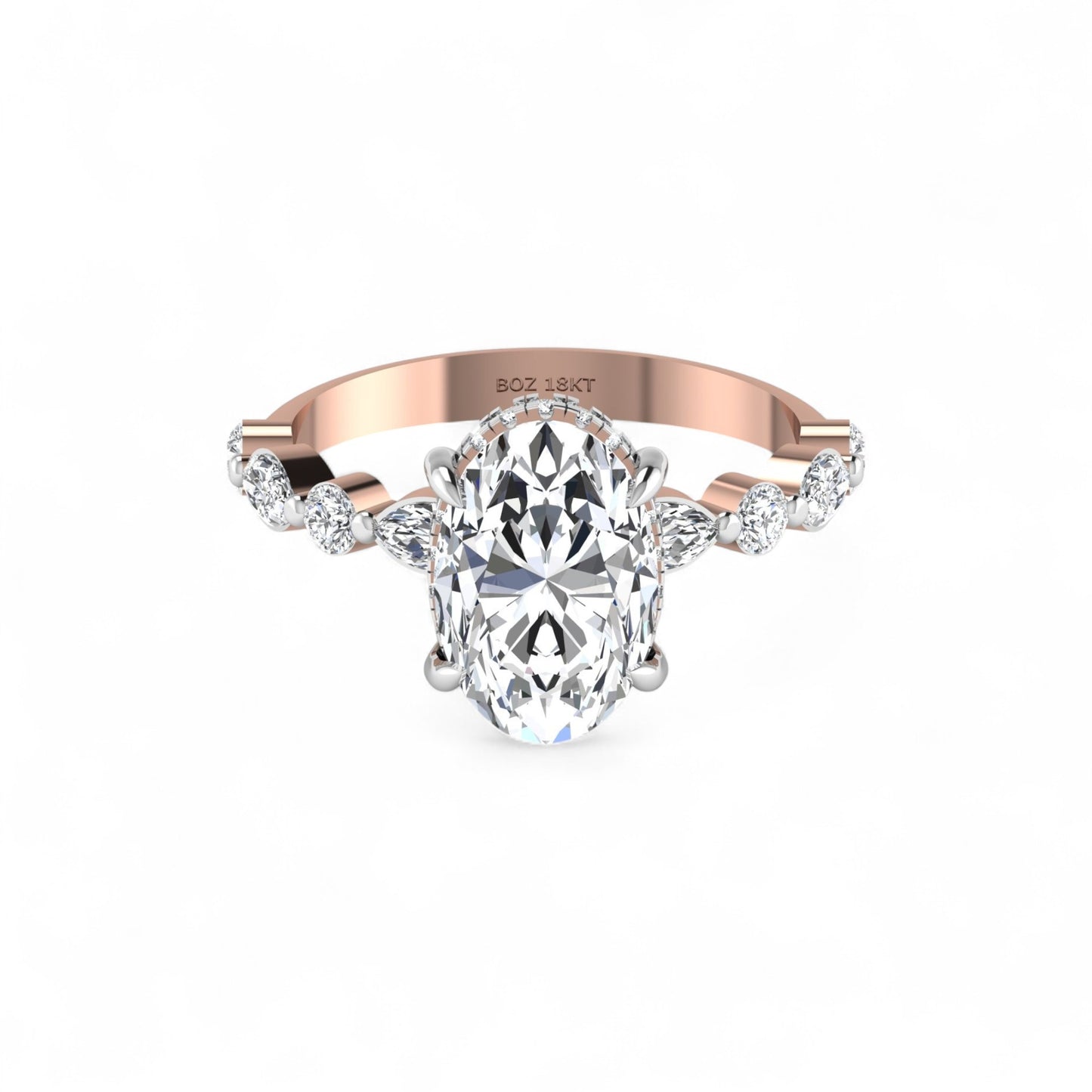 Eva 3ct Oval Cut Diamond Engagement Ring in 18K Gold