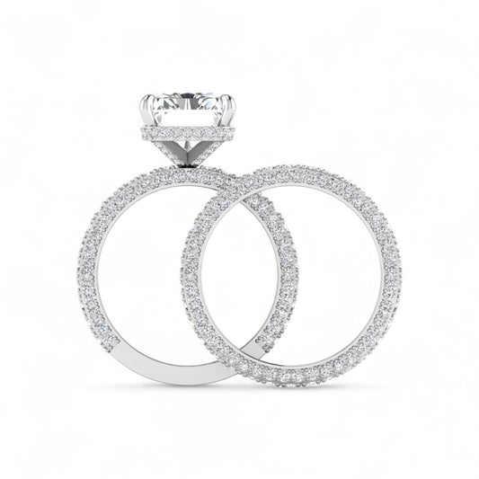 Amina Radiant Cut Natural Diamond Bride Set in 18KT Gold