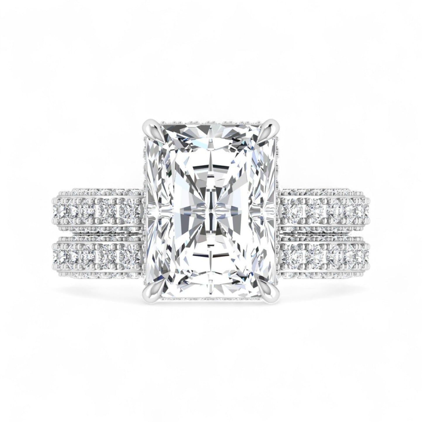 Amina Radiant Cut Natural Diamond Bride Set in 18KT Gold