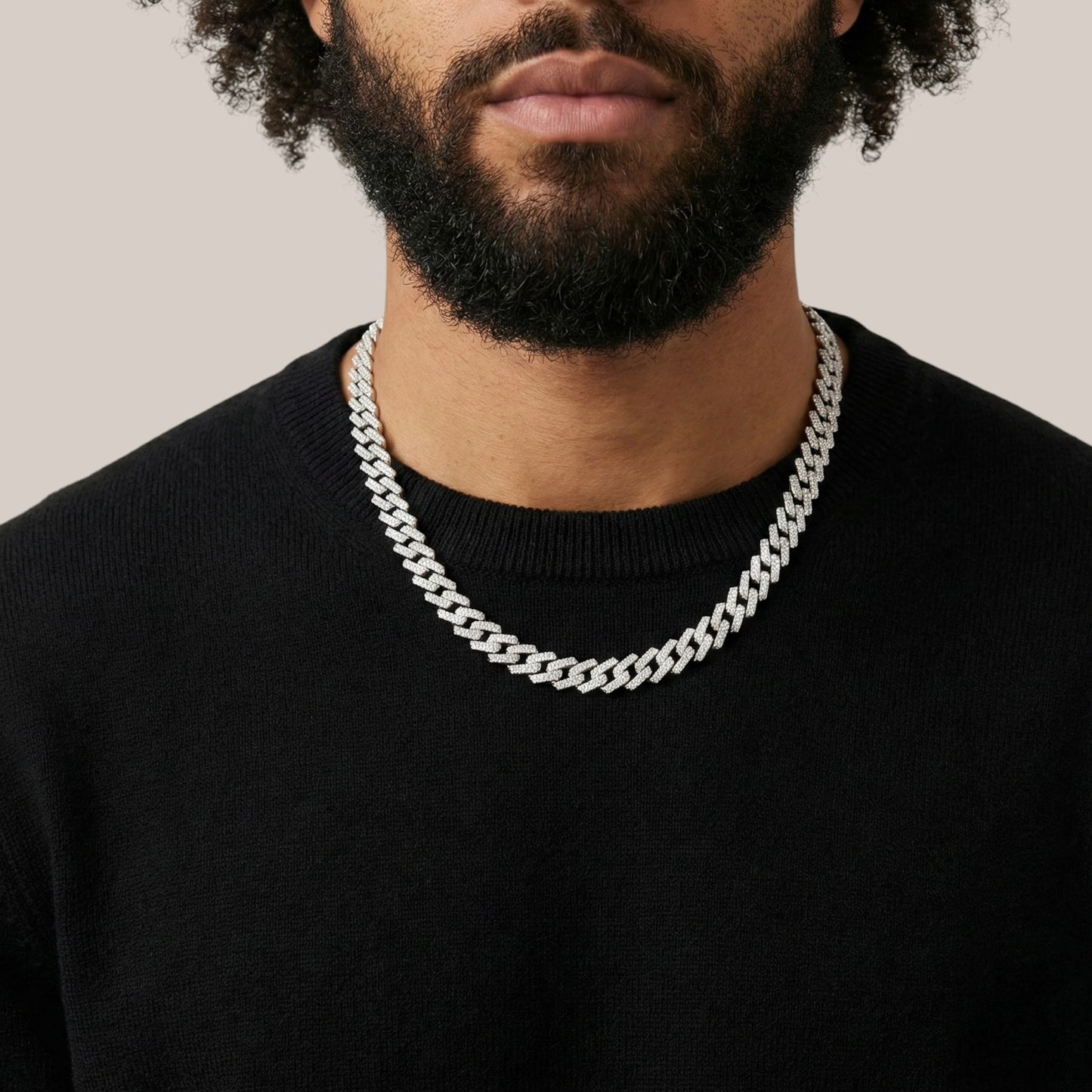 Prong Cuban 8mm Natural Diamond Necklace In 18KT Gold