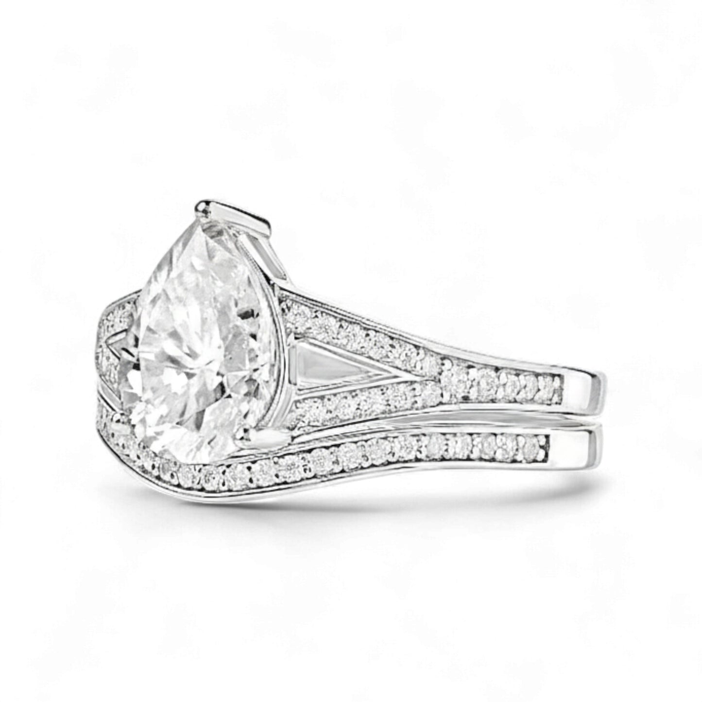 Split Shank Pear Cut Moissanite Bride Set in 925 Sterling Silver