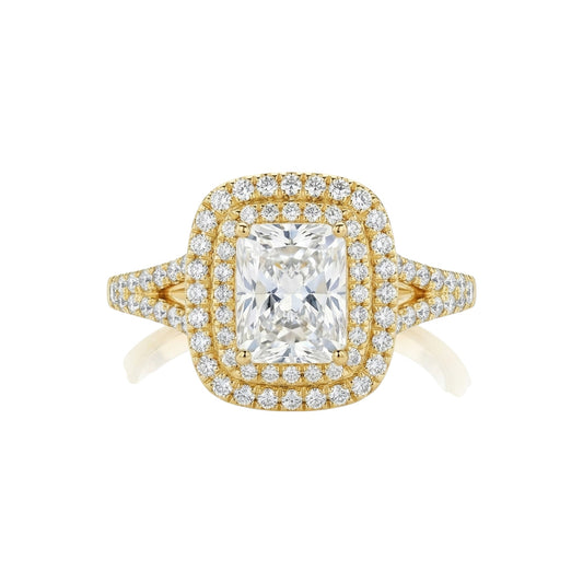 Kylie Radiant Cut Moissanite and Natural Diamond Engagement Ring in 18KT Gold
