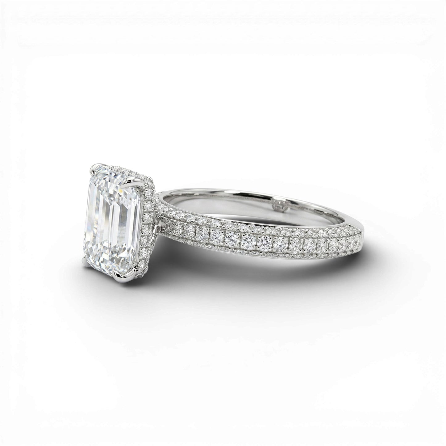 Amina Emerald Cut Moissanite Engagement Ring in 18KT Gold