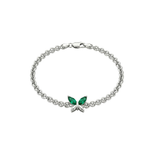 Emerald And Pink Butterfly Heart Bracelet in 925 Sterling Silver