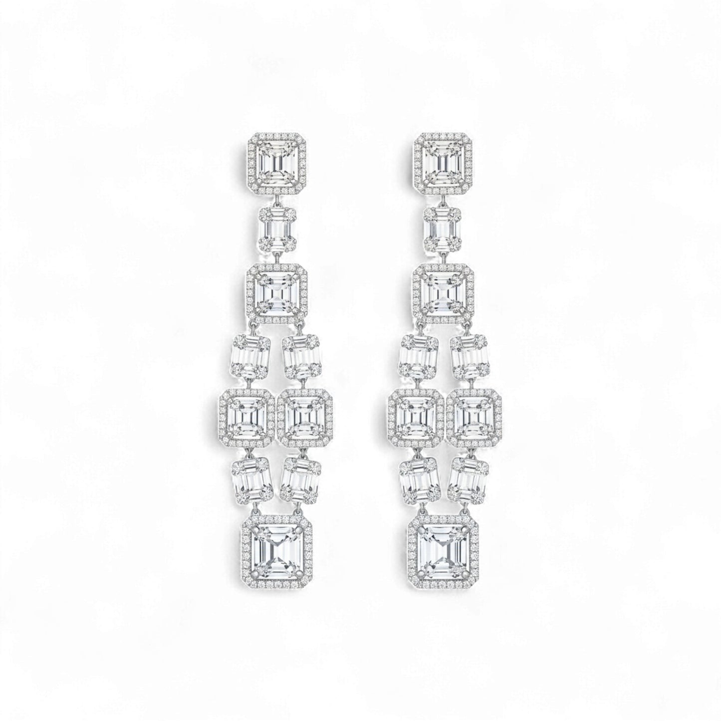 6 Round and Baguette Natural Diamond Earrings in 18KT Gold