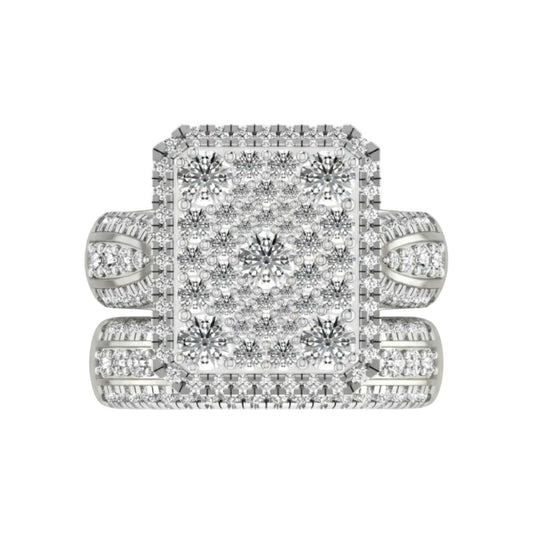 Amanda Radiant Cut Diamond Bride Set in 18KT gold with radiant-cut diamond cluster and pavé-set natural diamonds
