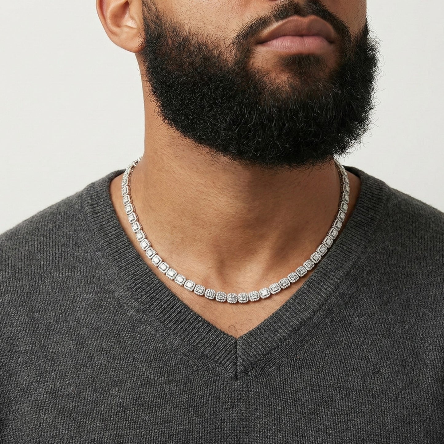 Cushion and Baguette Cut Lab Grown Diamond Necklace in 18KT Gold