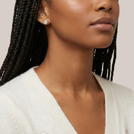 Linear Round Cluster Natural Diamond Stud Earrings in 18KT Gold