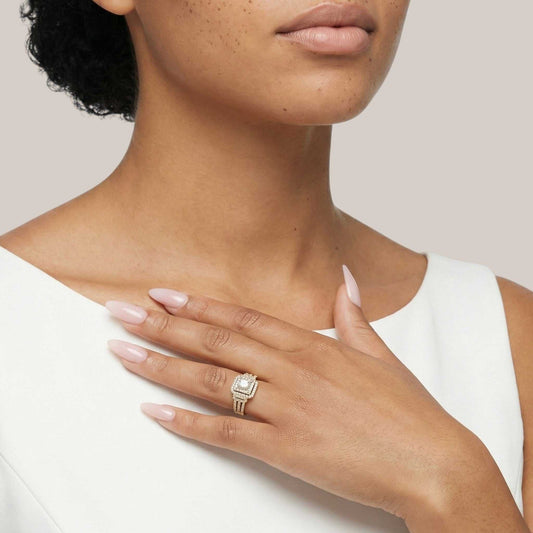 Regina Radiant Cut Natural Diamond Cluster Bride Set in 18KT Gold