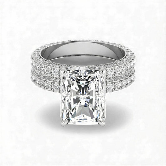 Amina Radiant Cut Lab Grown Diamonds Bride Set in Platinum