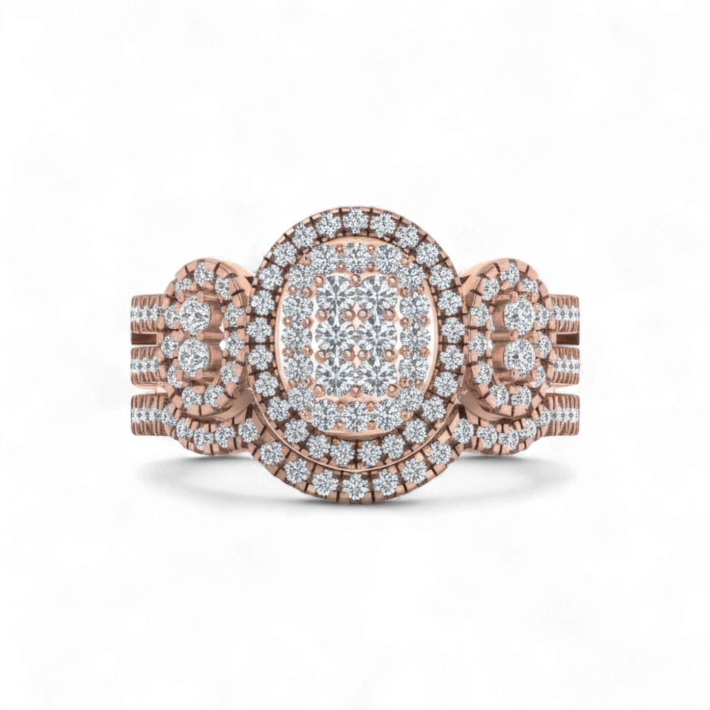 Regina Oval Cut Natural Diamond  Cluster Bride Set in 18KT Gold