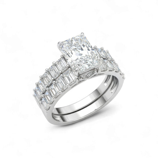 Radiant Cut Lab Grown Diamond Bride Set in 18K Gold
