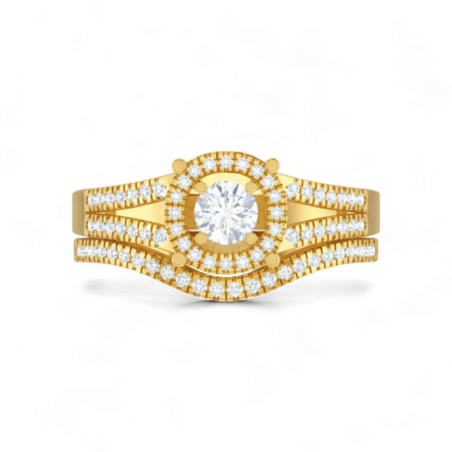 Precious Round Cut Diamond Cluster Bride Set in 10KT Gold