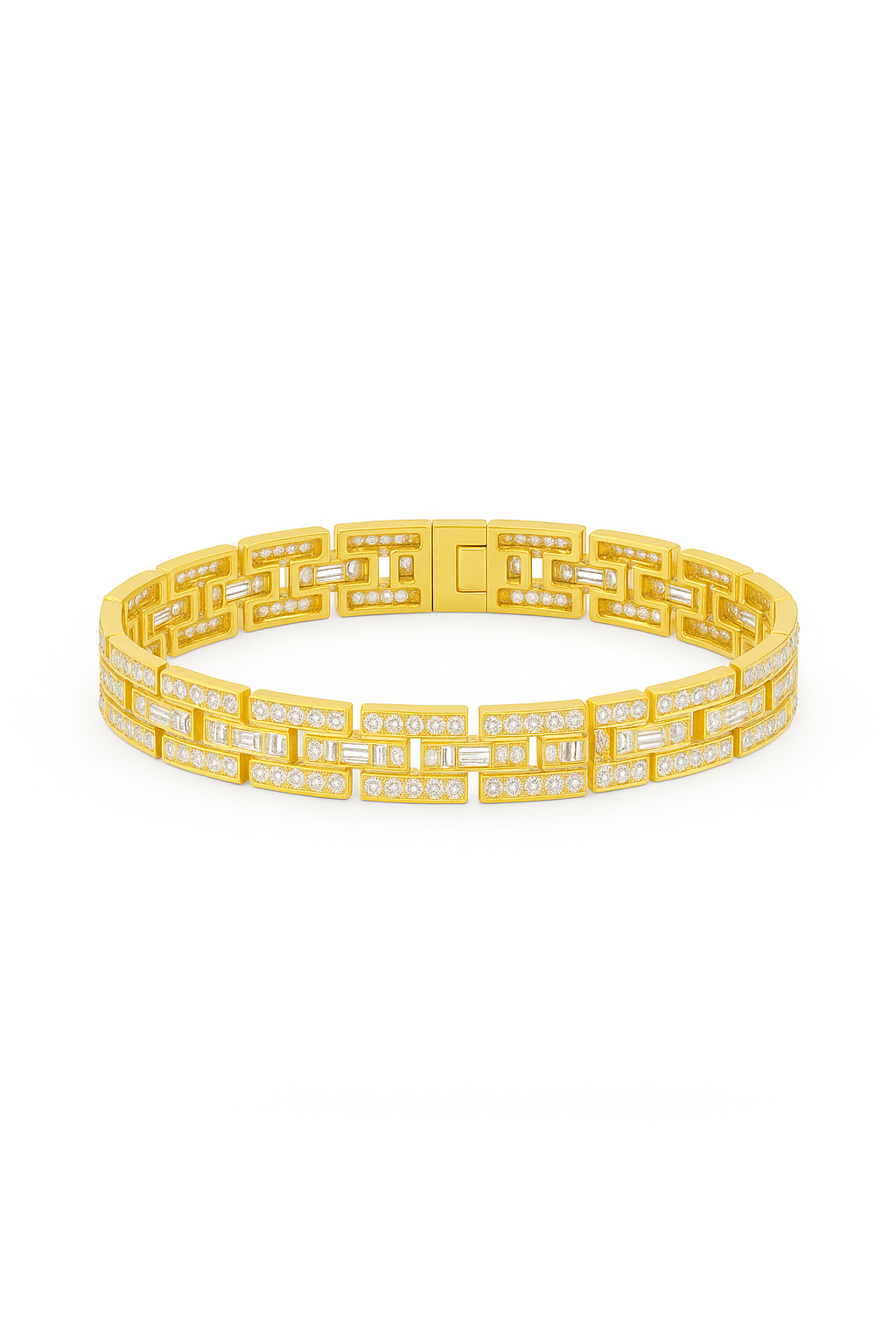 Yellow bracelet with geometric design on a white background