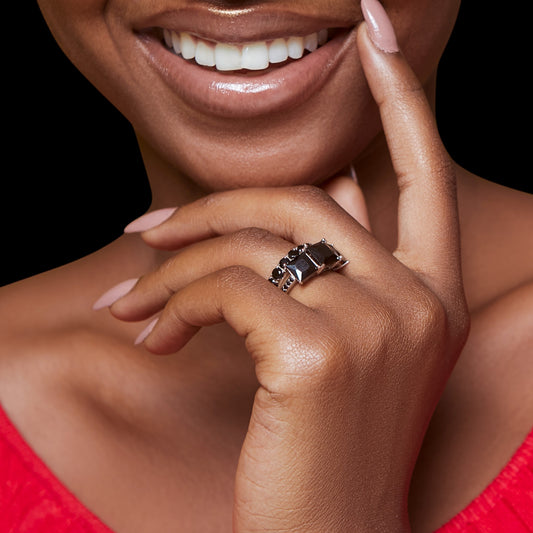 Nana Black CZ Bride Set Ring in 925 Sterling Silver