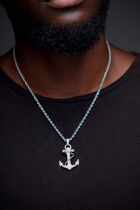 Anchor CZ Pendant Necklace in 925 Sterling Silver