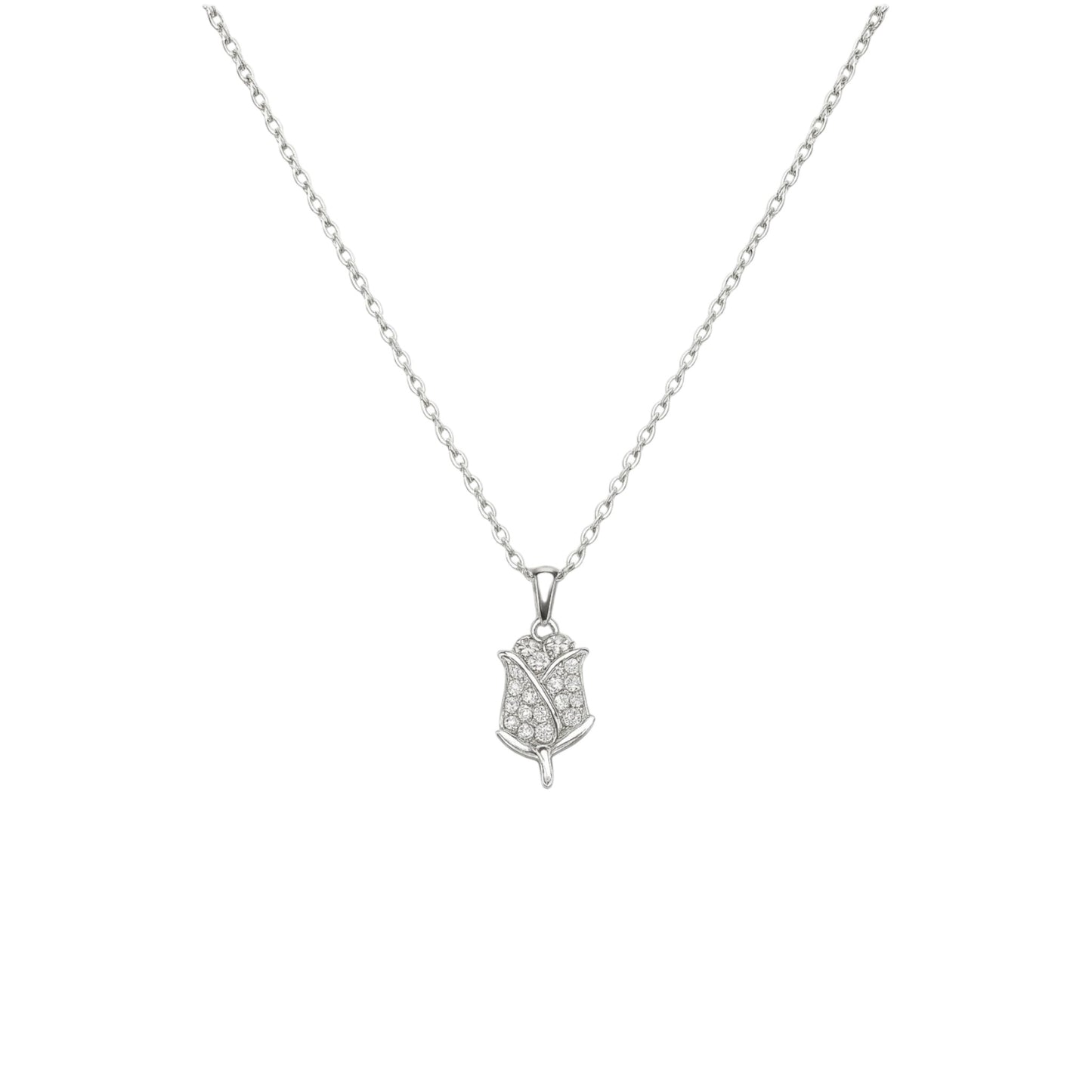 Sculpted Rose Moissanite Pendant Necklace in 925 Sterling Silver