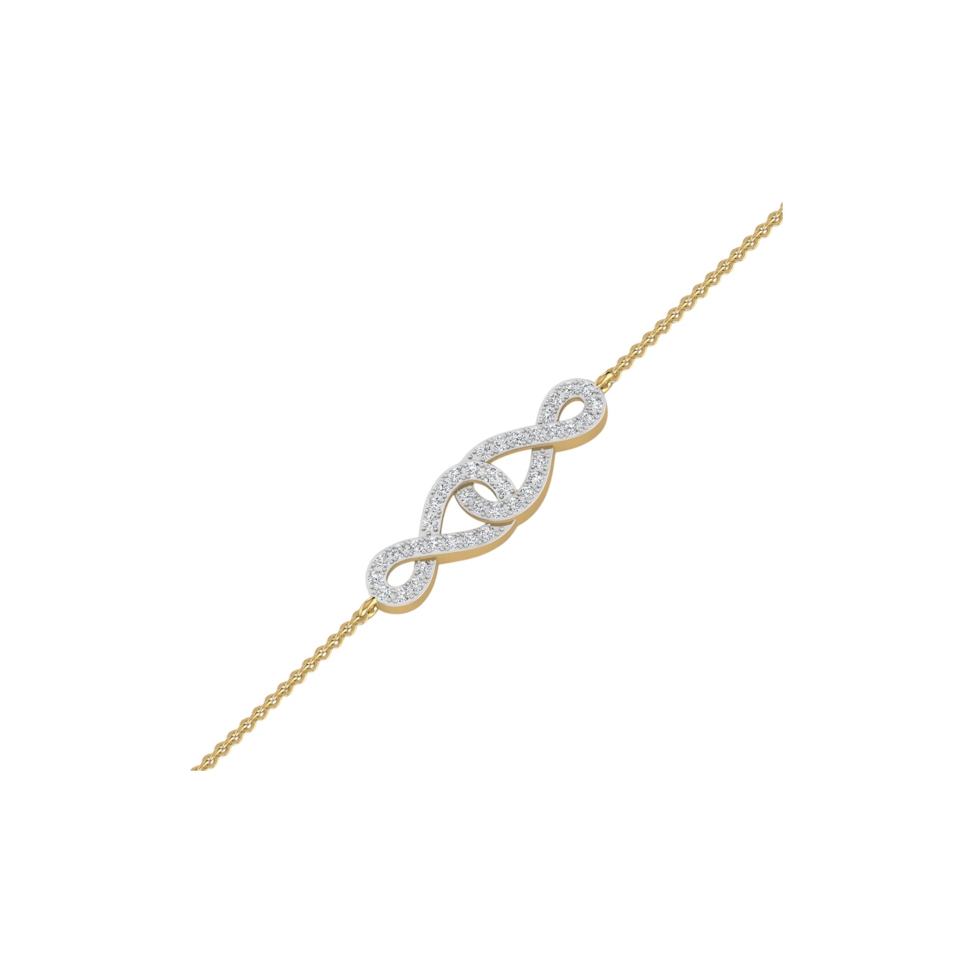 Gold bracelet with diamond infinity symbol on a white background