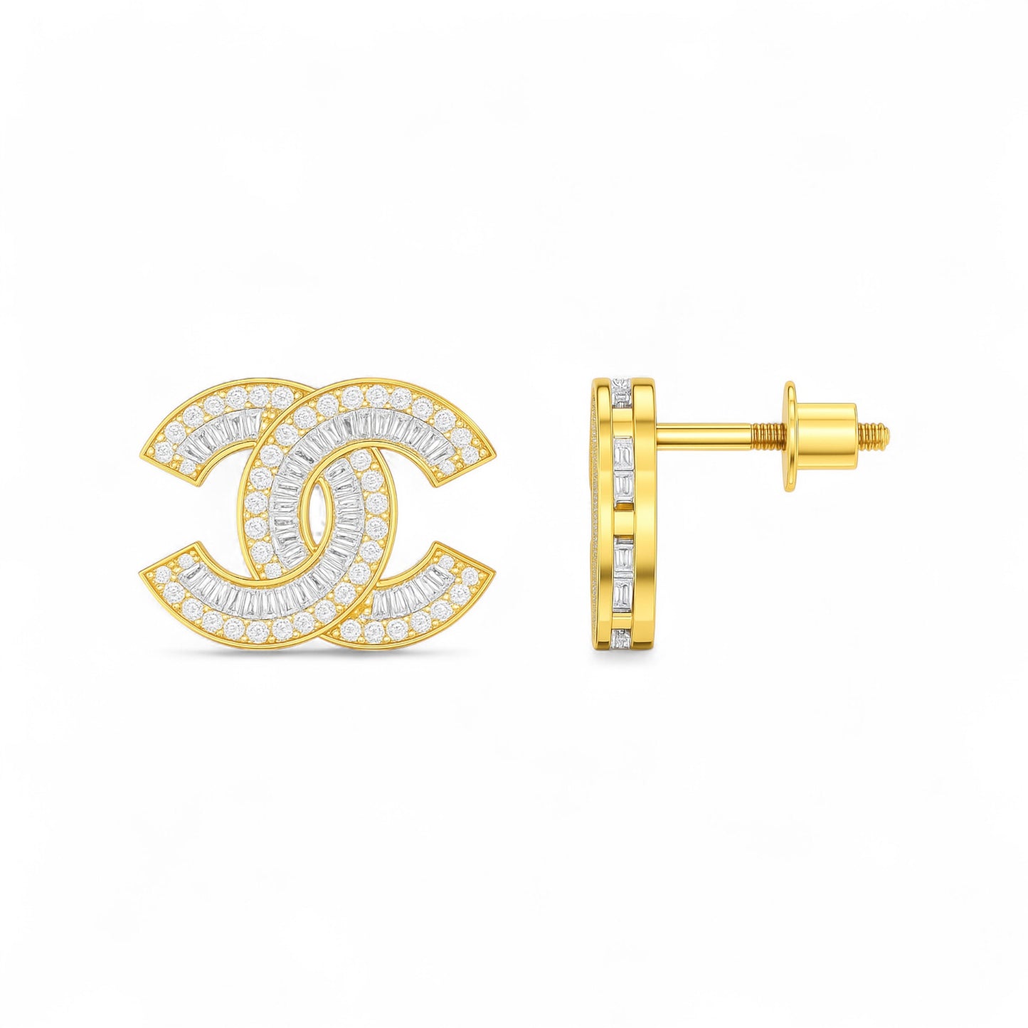 Interlocked C Diamond Mini Studs in 18KT Gold