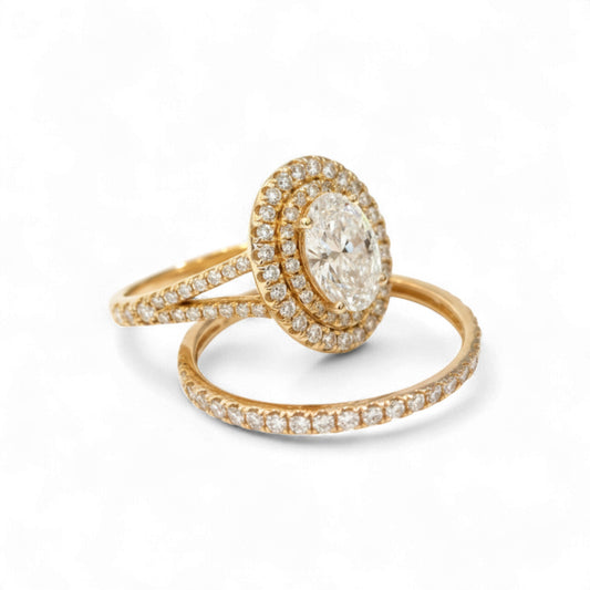 Kylie Oval Cut Moissanite and Diamonds Bride Set in 18KT Gold