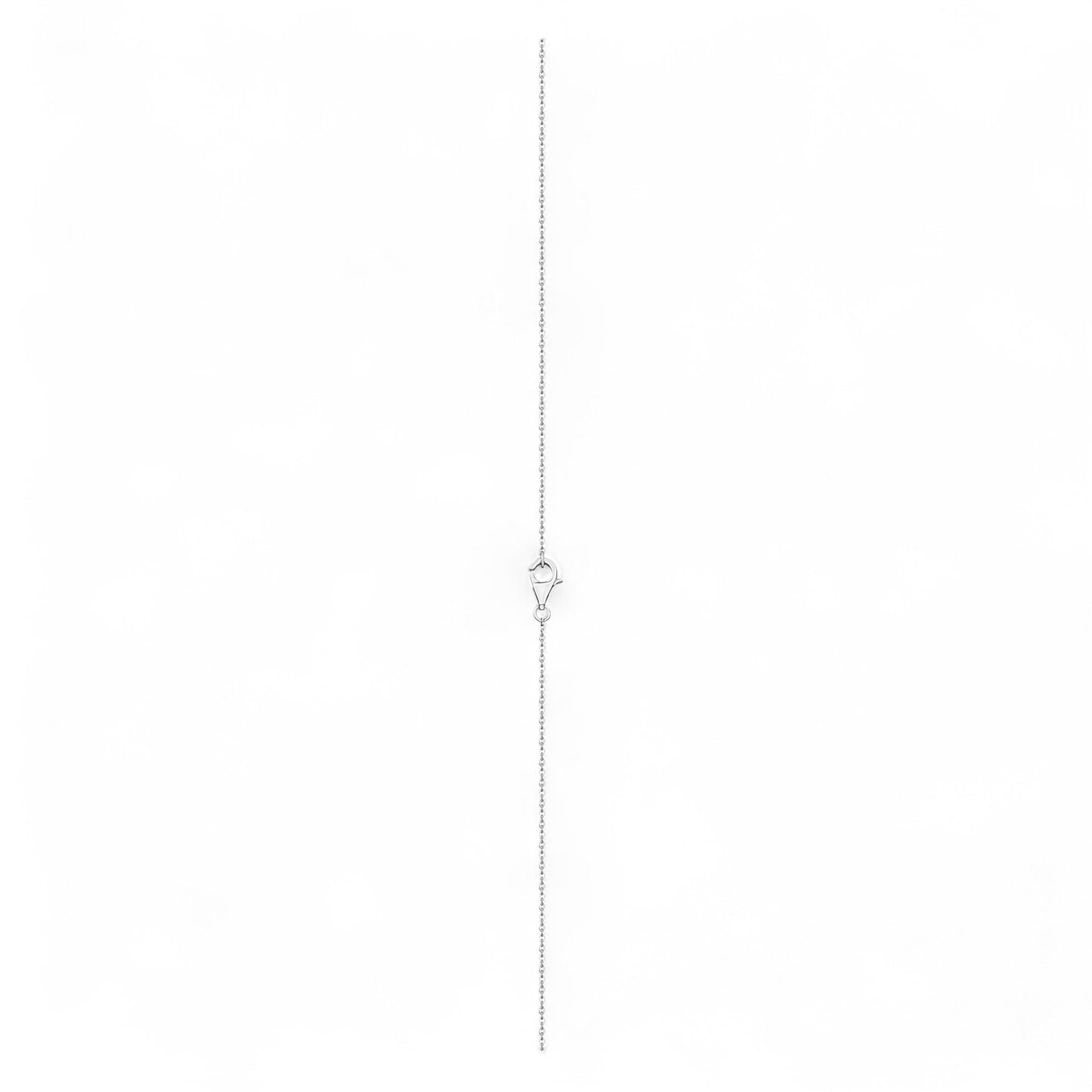 Silver necklace with a small pendant on a white background