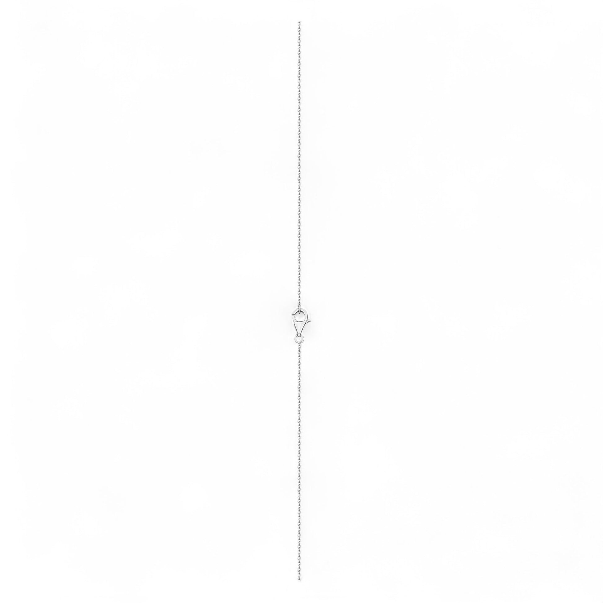 Silver necklace with a small pendant on a white background