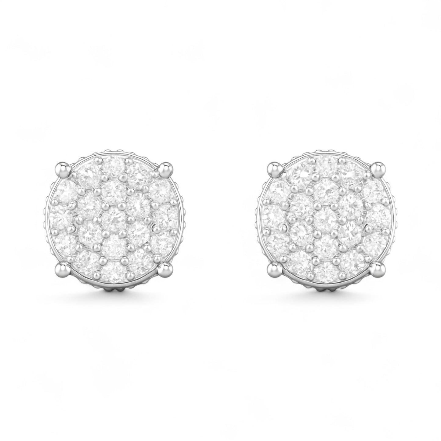 Linear Round Cluster Natural Diamond Stud Earrings in 18KT Gold