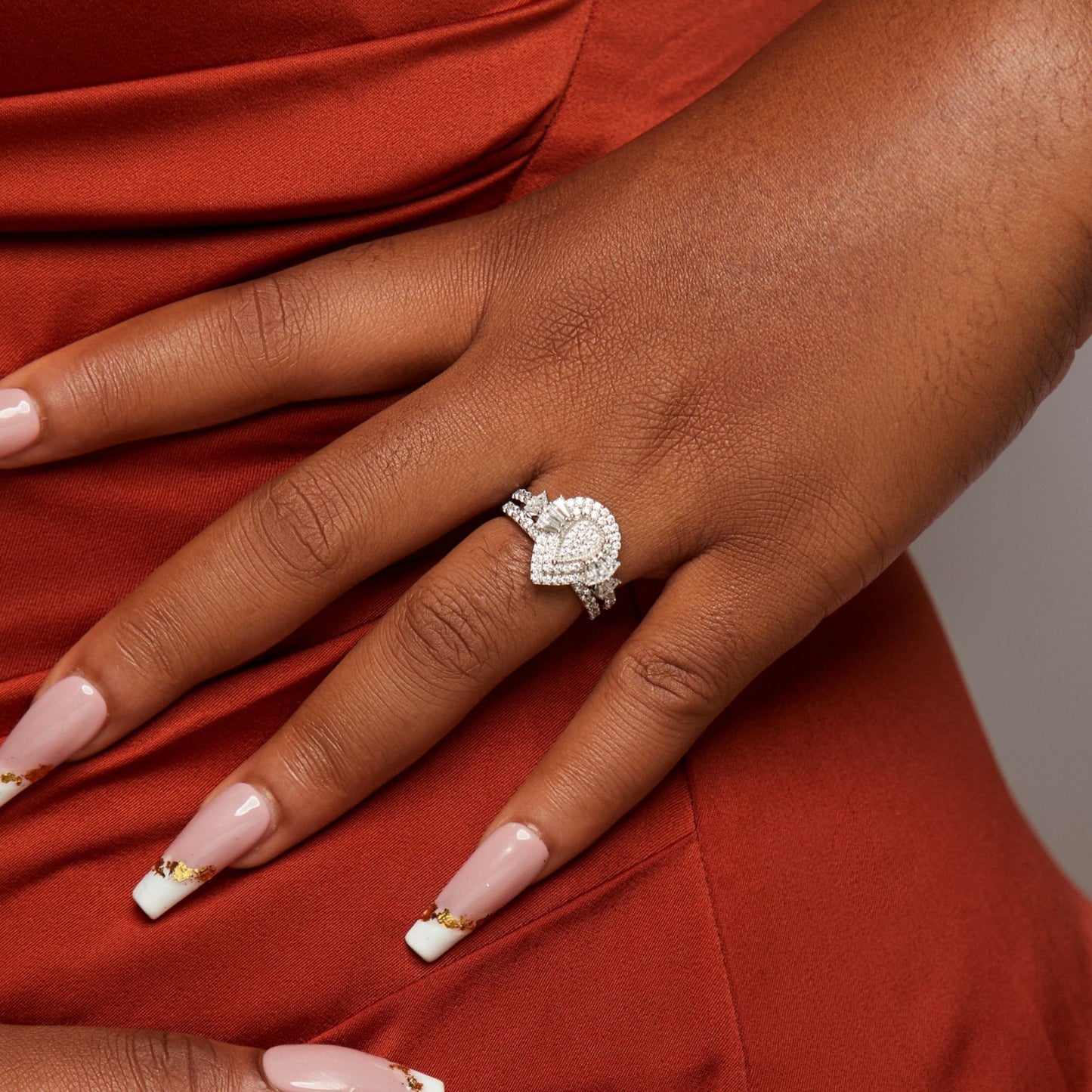 Lucy Pear Cut CZ Cluster Bride Set in 925 Sterling Silver