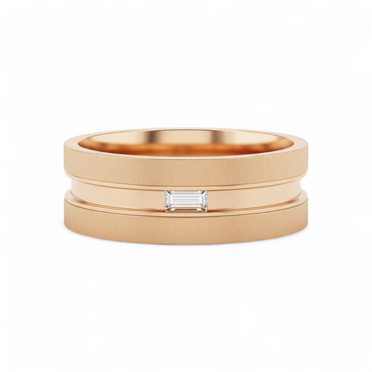 Midline Emerald Cut Moissanite Centre Stone Band in 18KT Gold