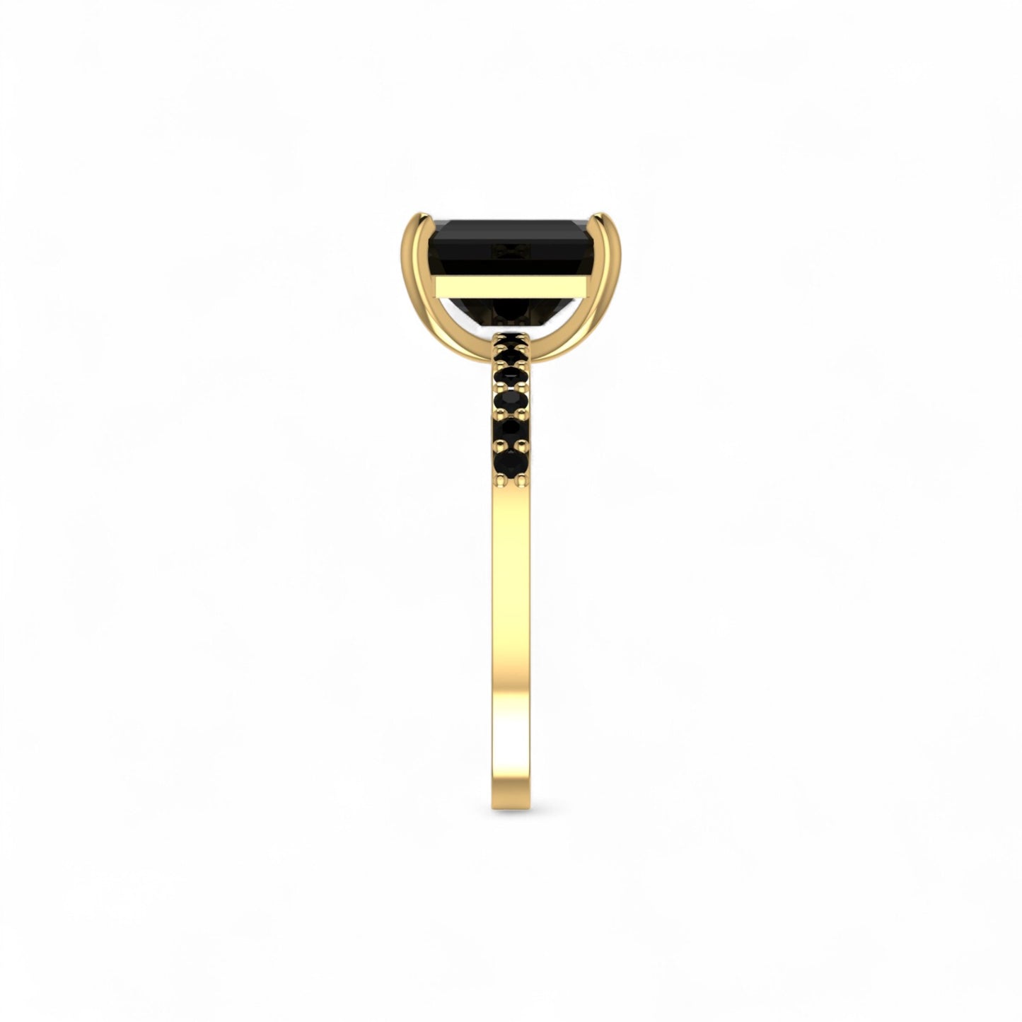 No Halo Black Emerald cut Moissanite Engagement Ring in 18K Gold