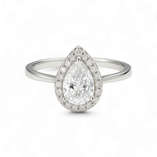 No Halo Pear Solitaire CZ Engagement ring in 925 Sterling Silver