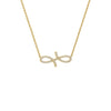 Gold necklace with a bow-shaped pendant on a white background