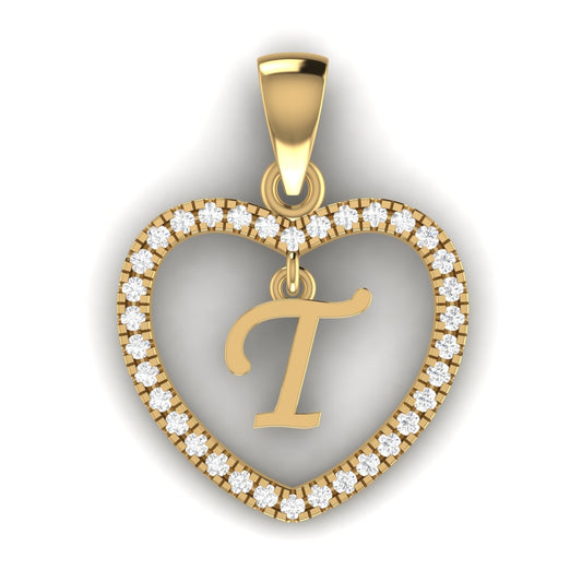 Initial In Love Shape Natural Diamond Pendent in 18K Gold