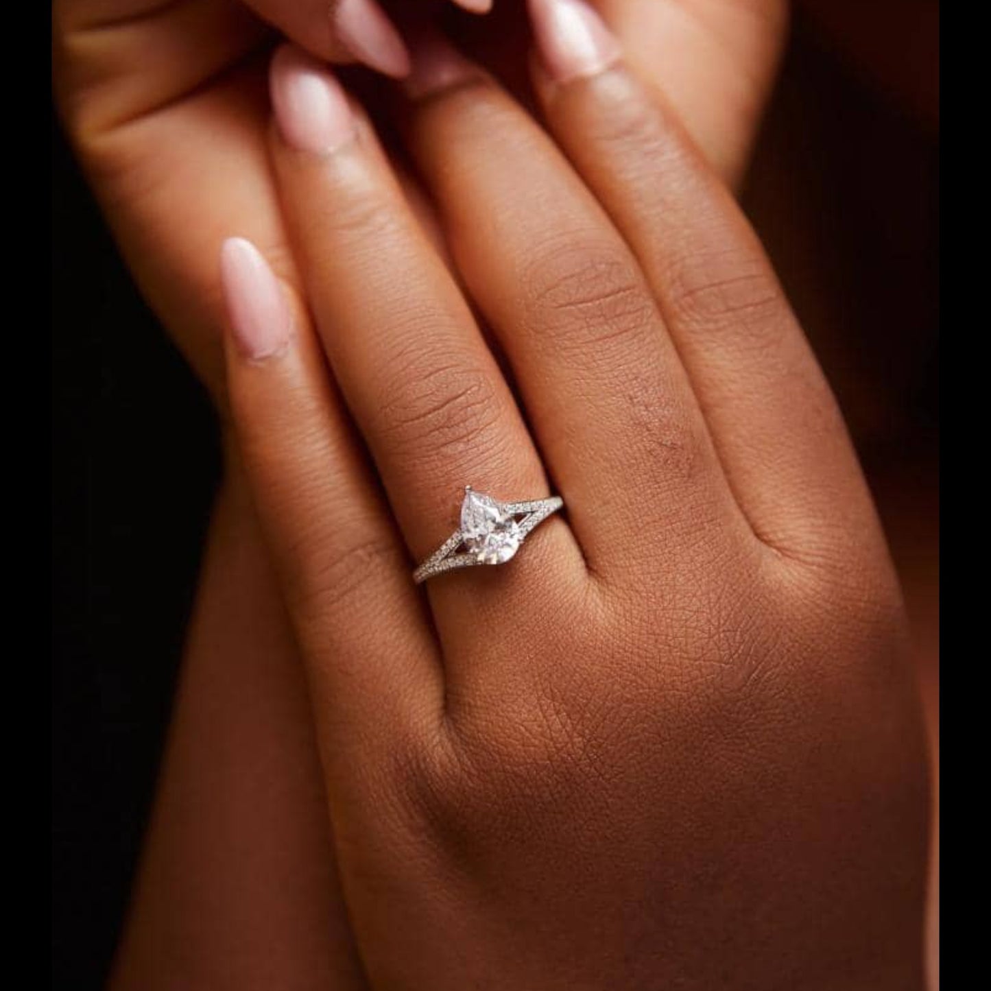 Split Shank Pear Cut Moissanite Engagement Ring in 925 Sterling Silver