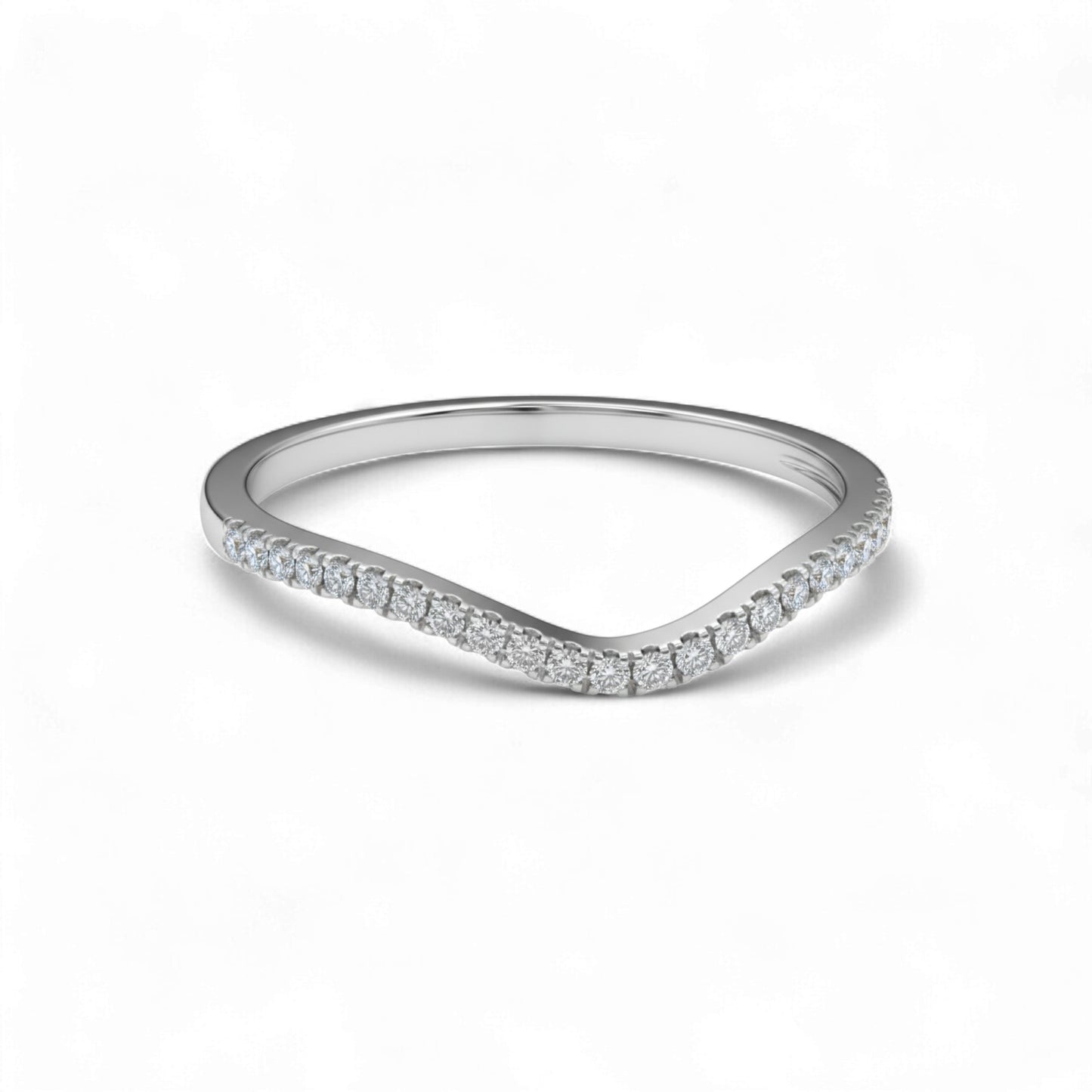 Silver ring with small diamonds on a white background